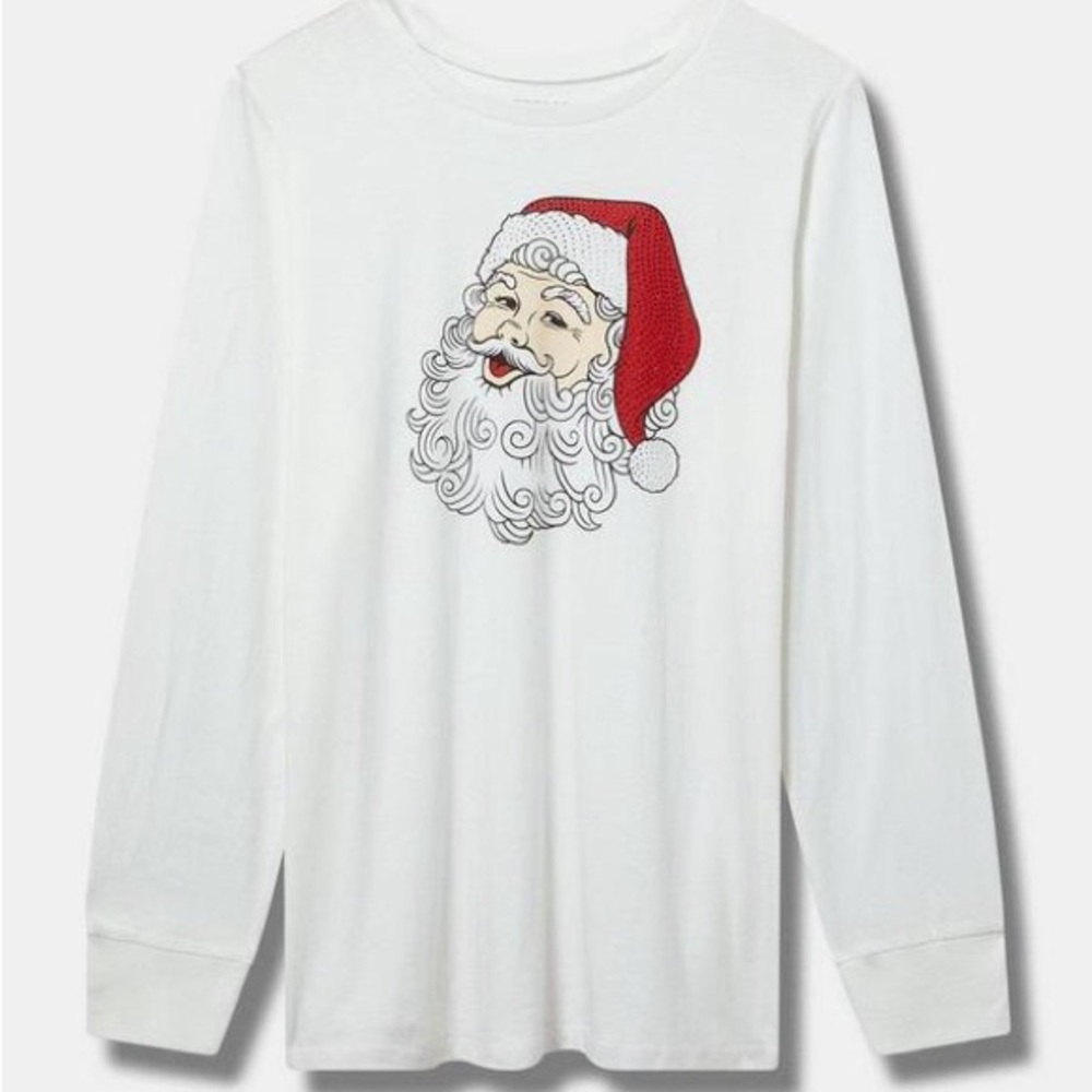 Torrid Santa Snowflakes Classic Fit Long Sleeve Cotton Jersey Tee 1X (14-16)